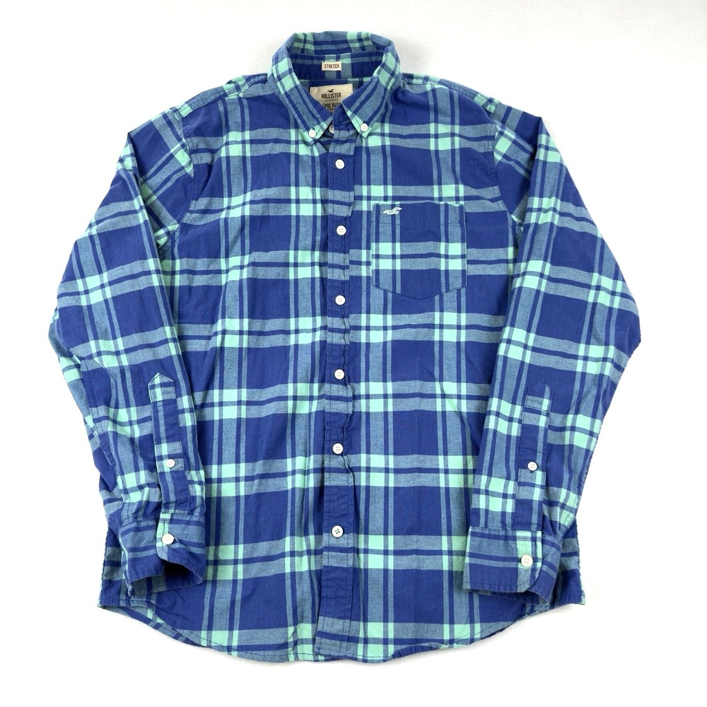 Hollister Plaid Button Down Flannel Dress Shirt‎ Mens XL Epic Flex Stretch